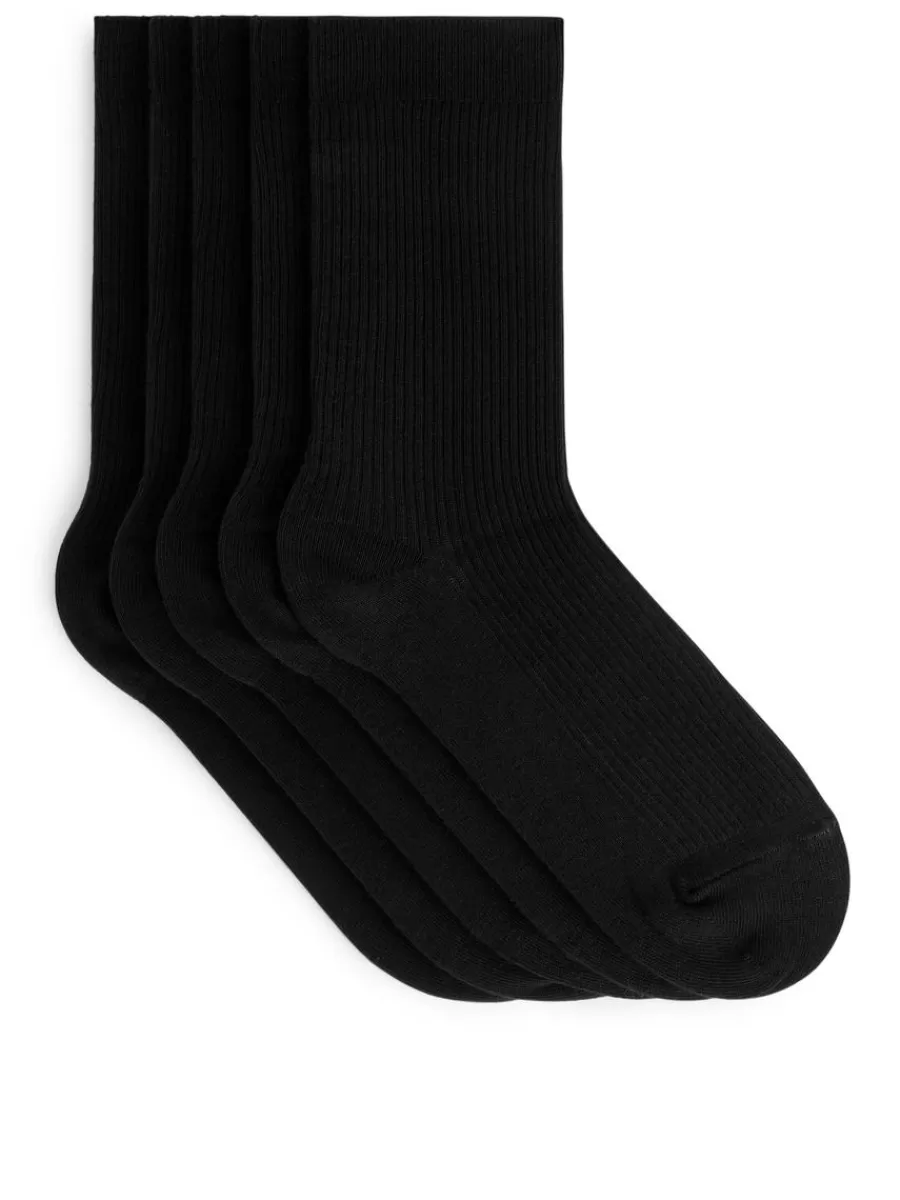 Best ARKET Cotton Rib Socks Set Of 5 Black