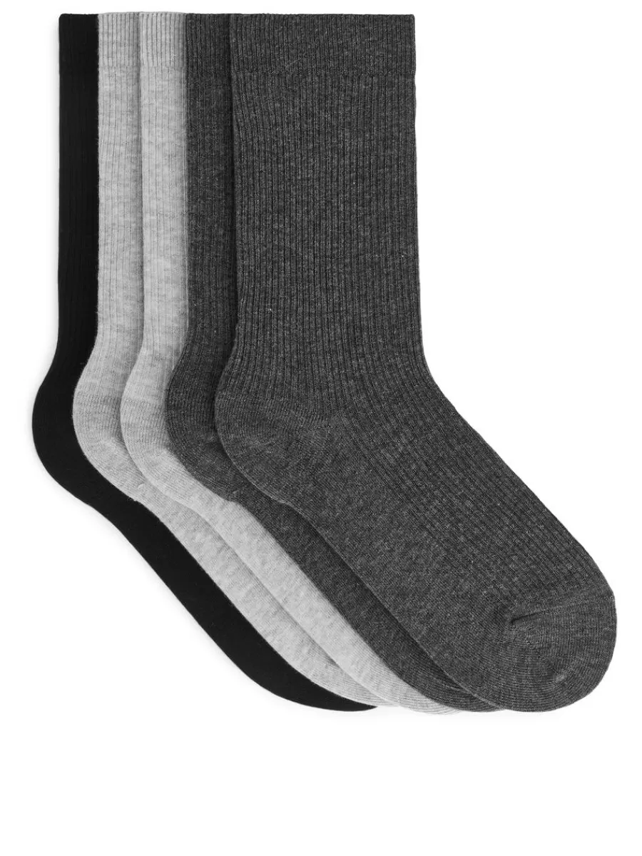 Cheap ARKET Cotton Rib Socks Set Of 5 Greys/Black