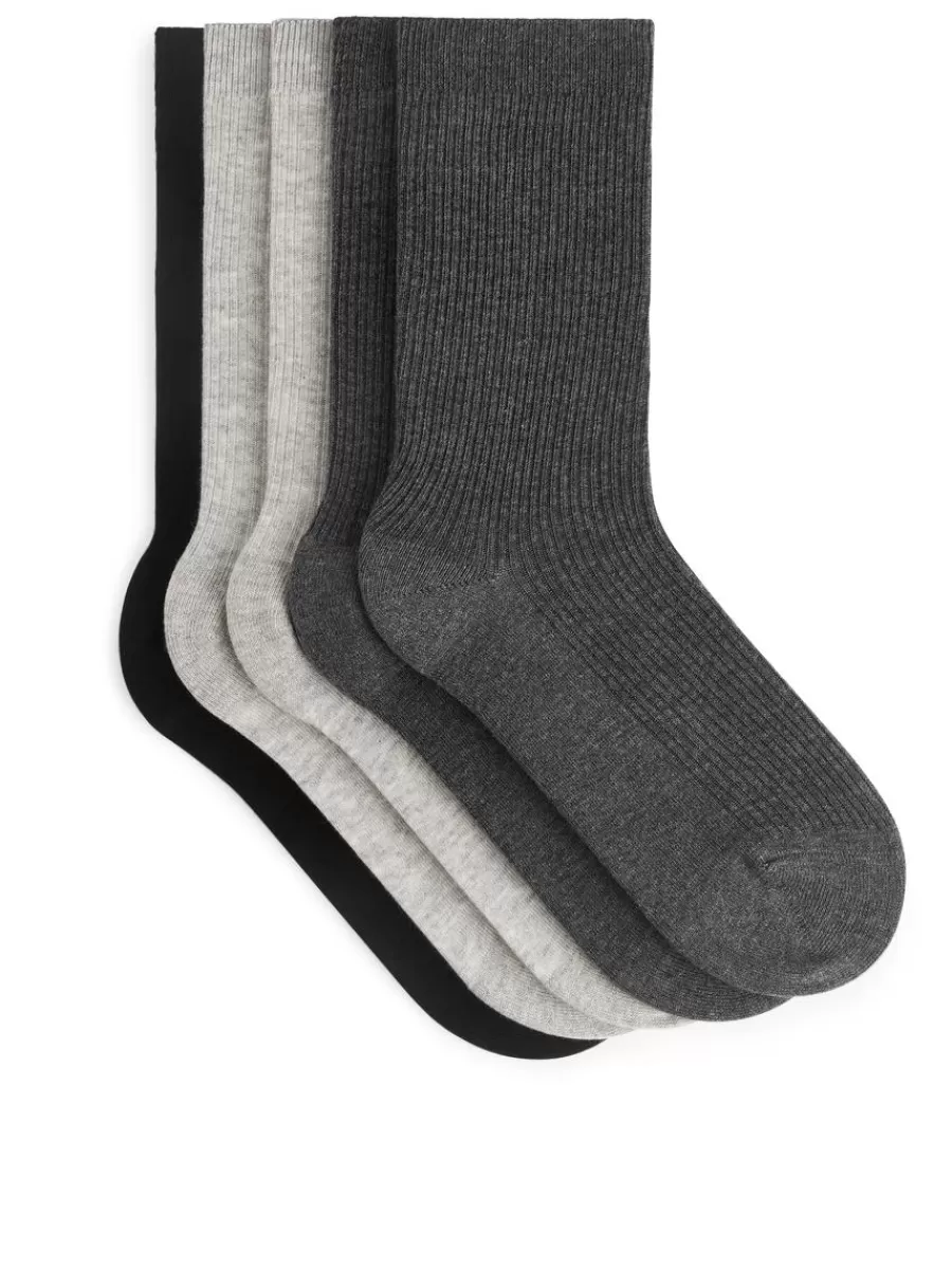 Outlet ARKET Cotton Rib Socks Set Of 5 Light Grey/Dark Grey/Black