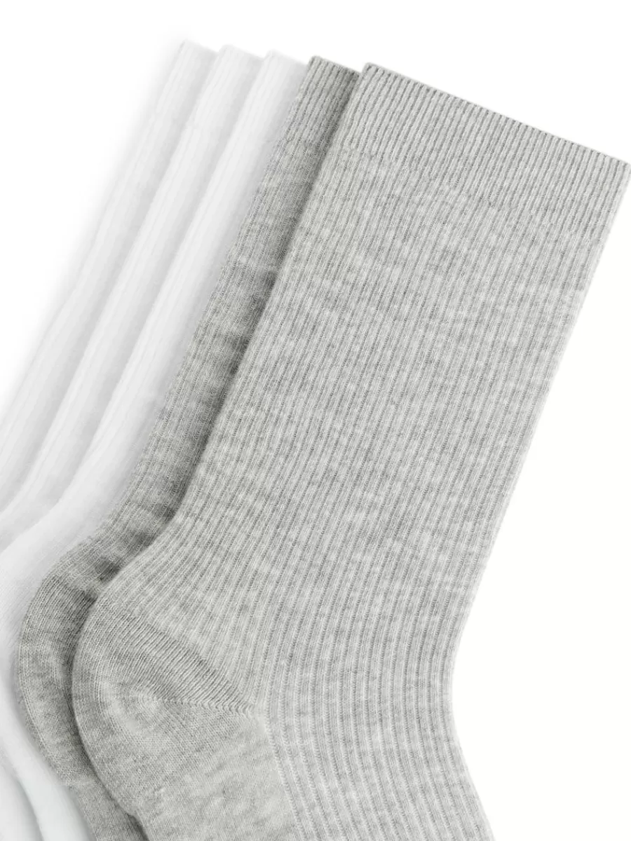Discount ARKET Cotton Rib Socks Set Of 5 White/Grey