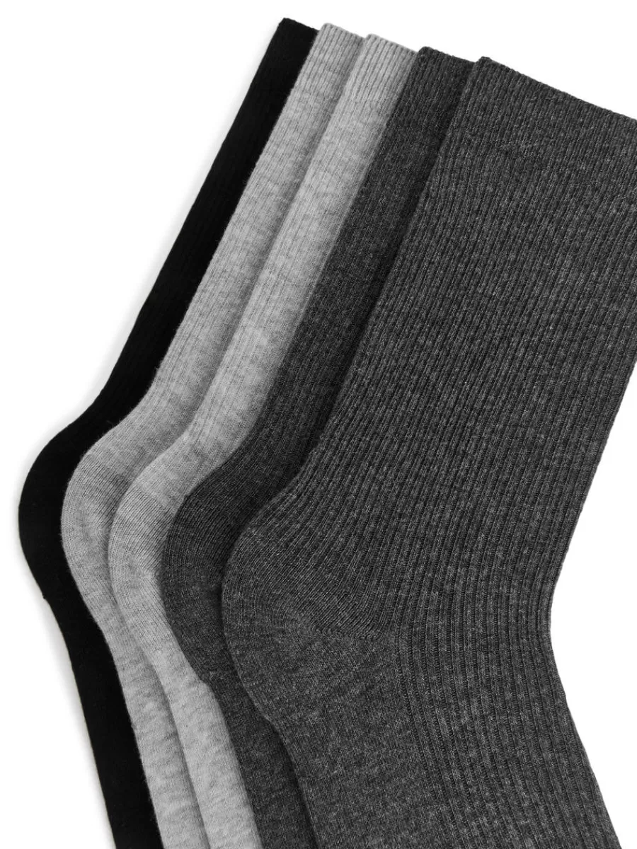 Cheap ARKET Cotton Rib Socks Set Of 5 Greys/Black