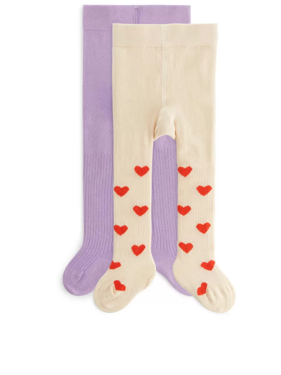 Shop ARKET Cotton Tights, Set Of 2 Lilac/Off White
