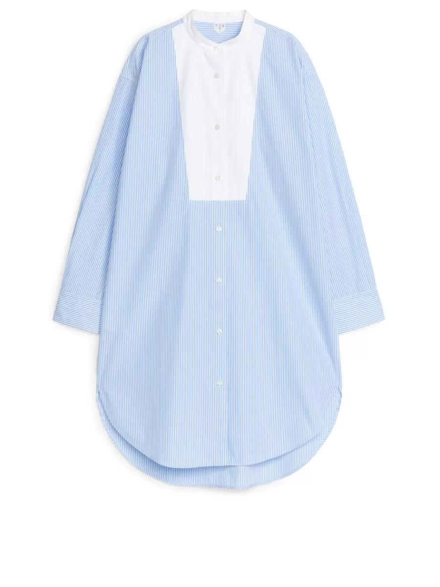 New ARKET Cotton Tuxedo Dress White/Blue