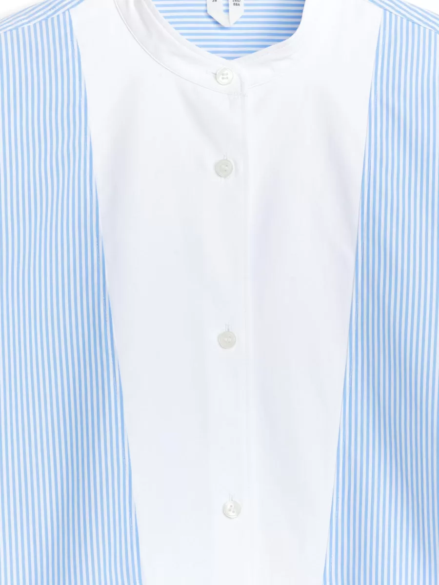 New ARKET Cotton Tuxedo Dress White/Blue