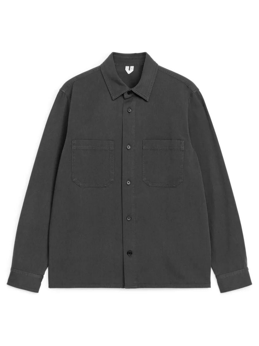 Sale ARKET Cotton Twill Overshirt Dark Grey