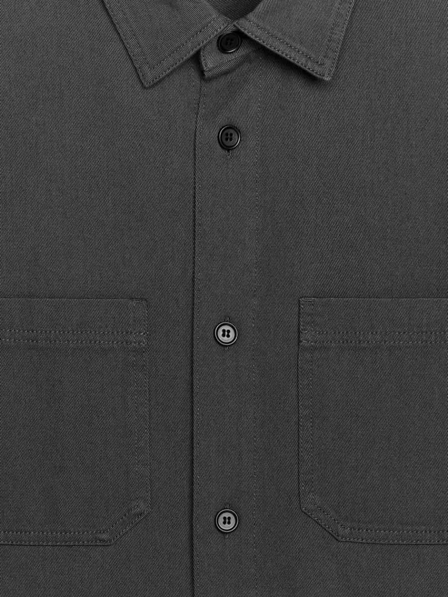 Sale ARKET Cotton Twill Overshirt Dark Grey