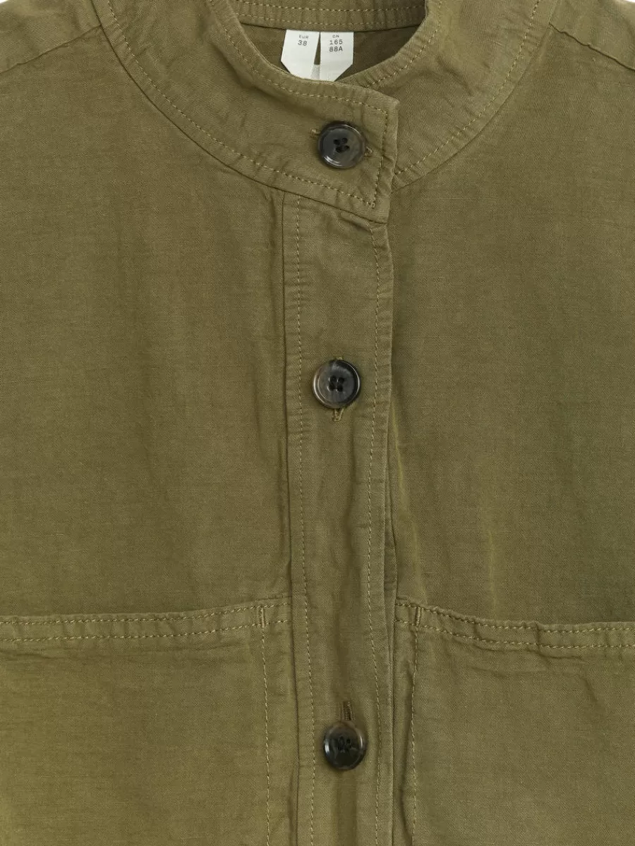 Online ARKET Cotton-Linen Overshirt Khaki Green