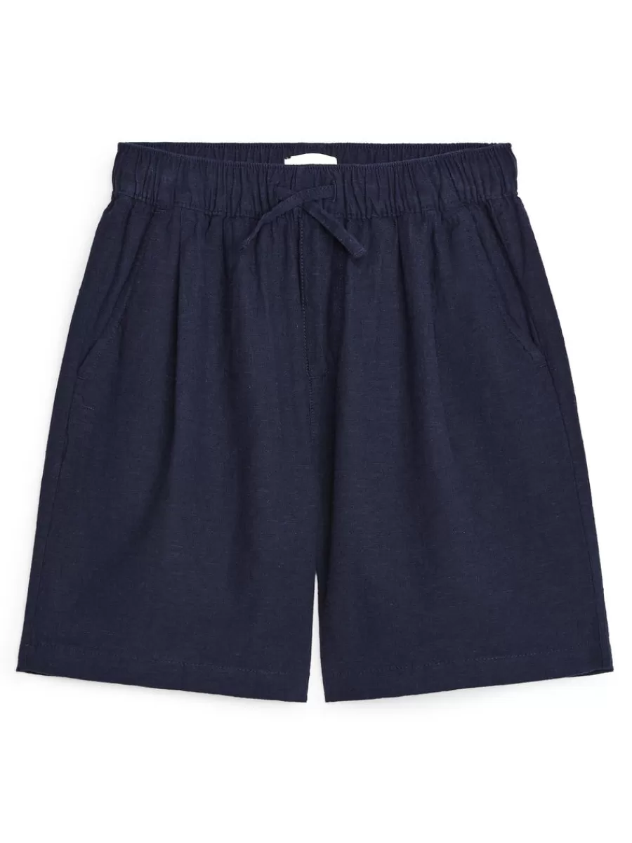 Hot ARKET Cotton-Linen Shorts Dark Blue