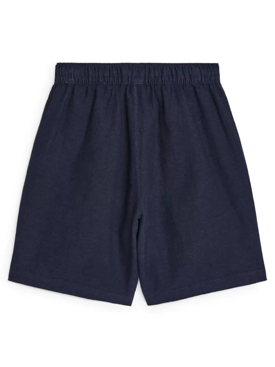 Hot ARKET Cotton-Linen Shorts Dark Blue