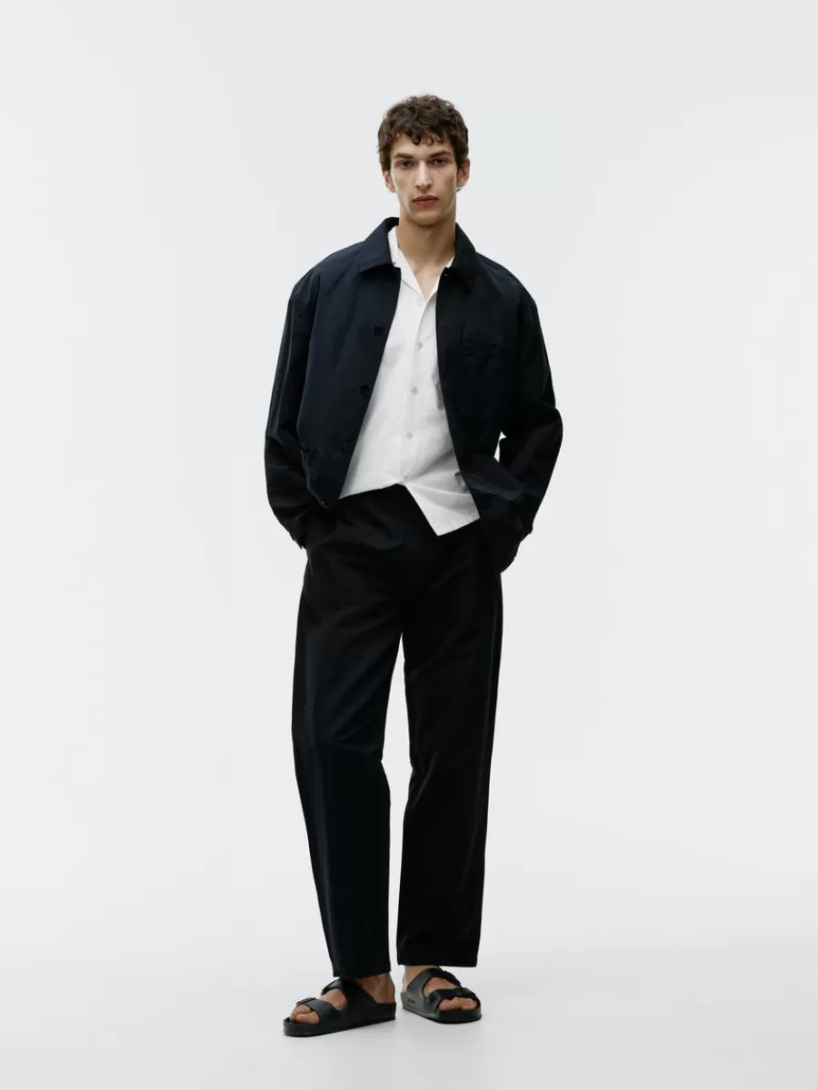 Shop ARKET Cotton-Linen Trousers Black