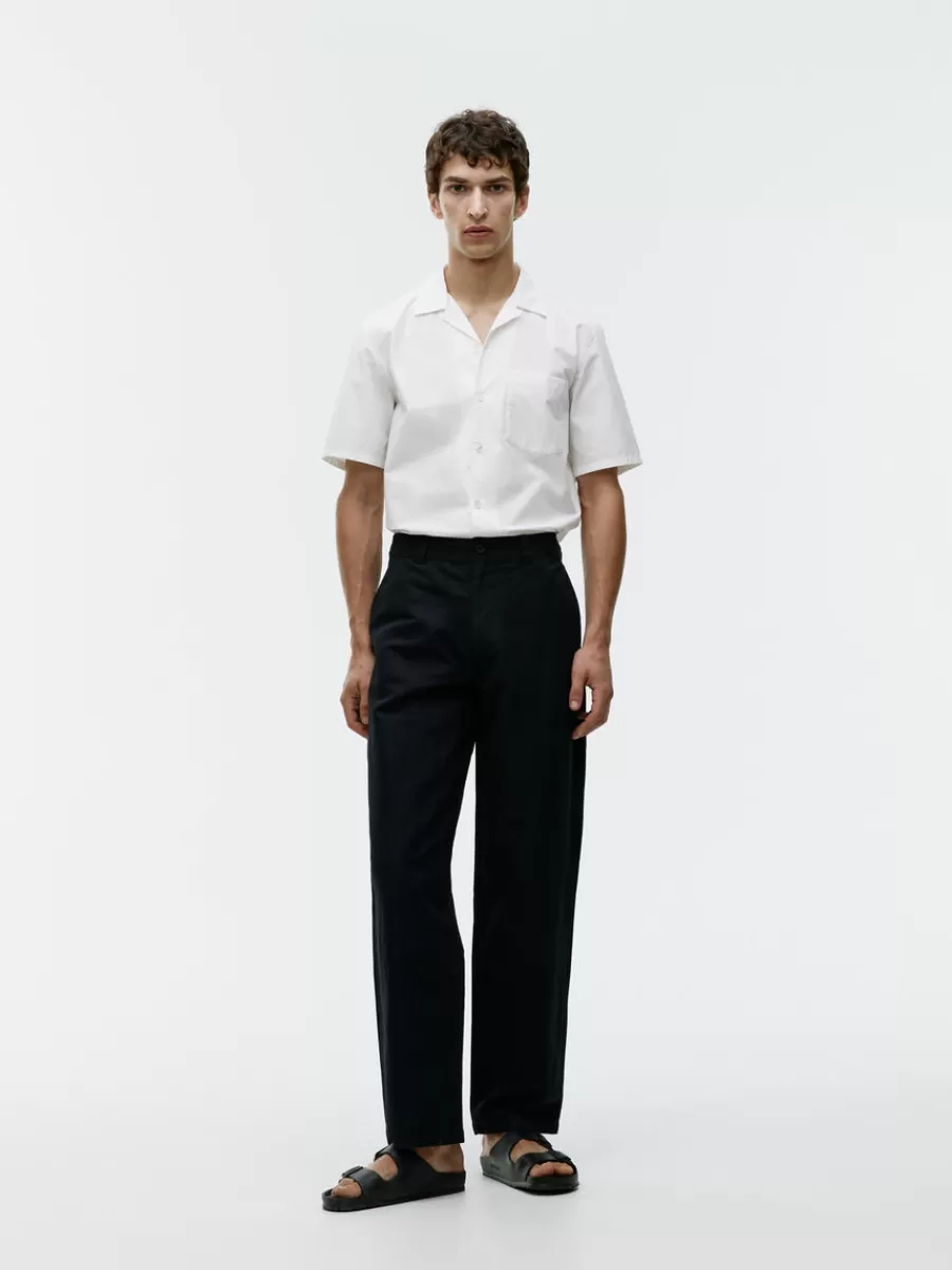 Shop ARKET Cotton-Linen Trousers Black