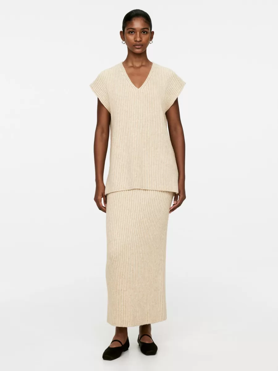 Shop ARKET Cotton-Wool Rib Skirt Beige Melange