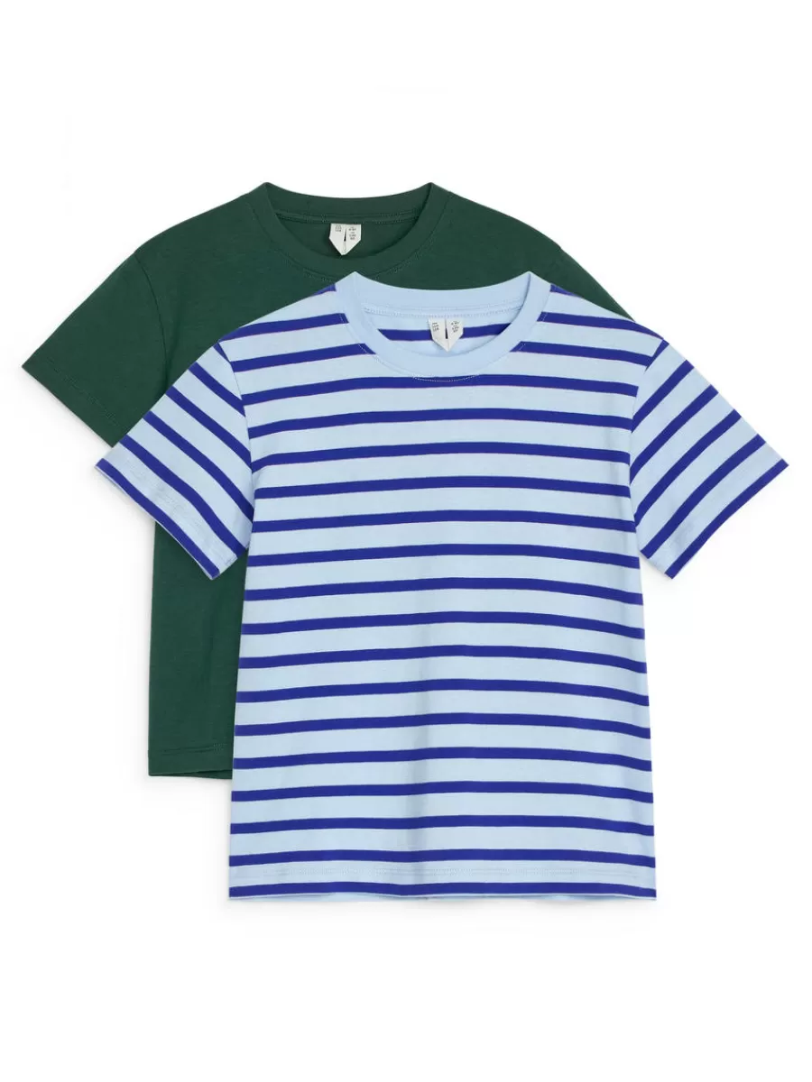 Hot ARKET Crew-Neck T-Shirt Set Of 2 Green/Blue Striped