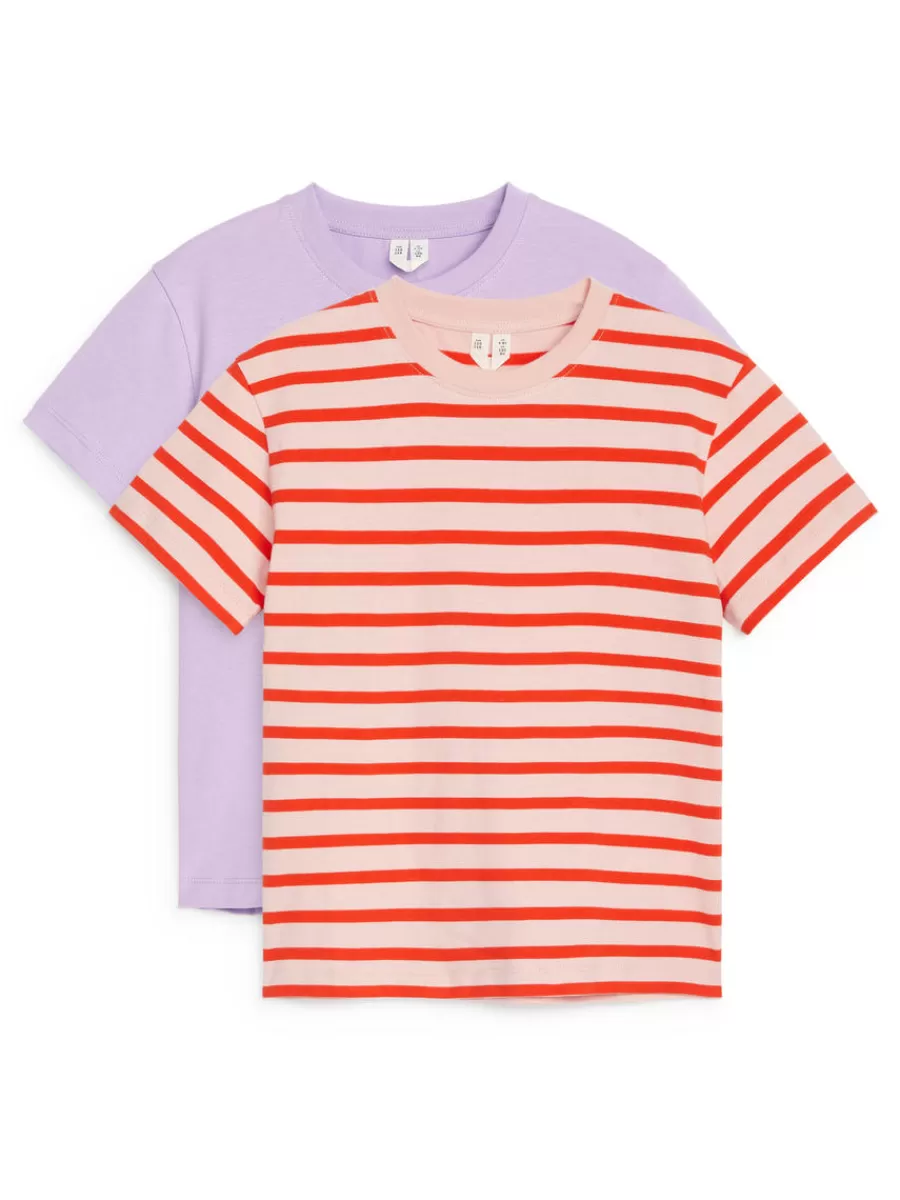 Sale ARKET Crew-Neck T-Shirt Set Of 2 Lilac/Red