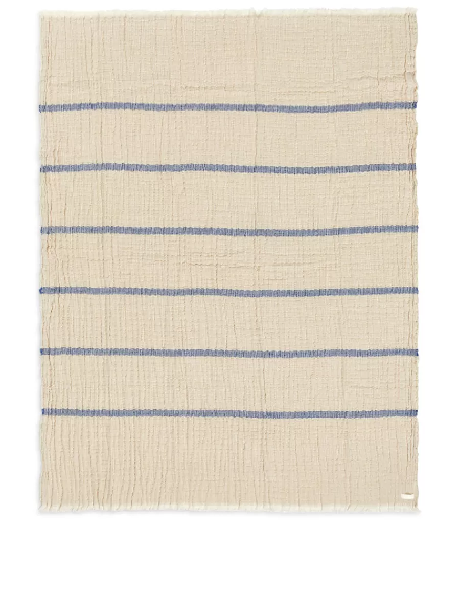 Fashion ARKET Crinkled Linen Blend Blanket Beige/Blue
