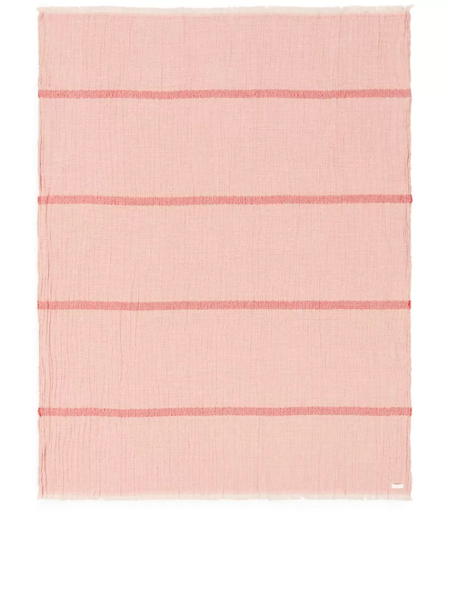 Cheap ARKET Crinkled Linen Blend Blanket Pink