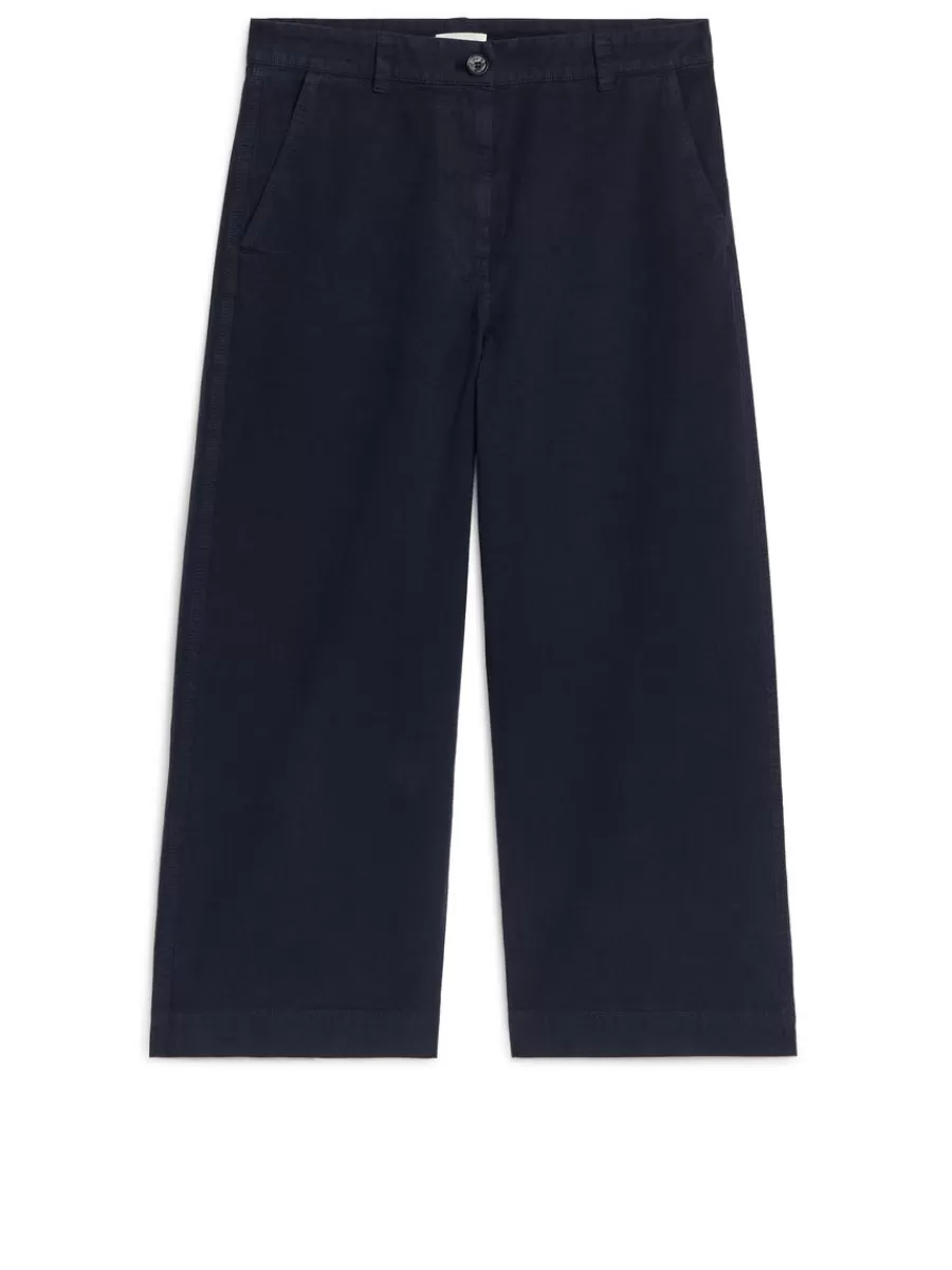 Online ARKET Cropped Cotton Linen Chinos Dark Blue