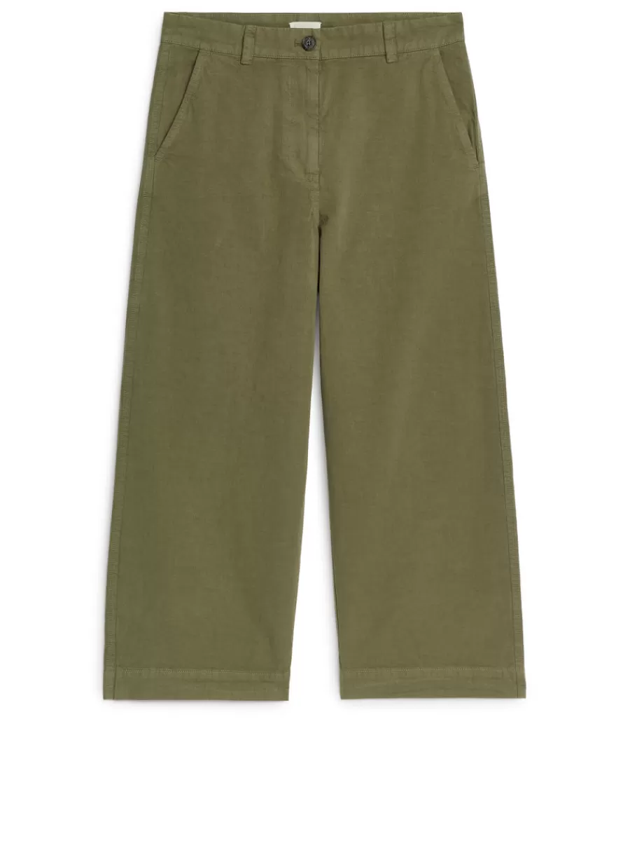Best Sale ARKET Cropped Cotton Linen Chinos Khaki Green