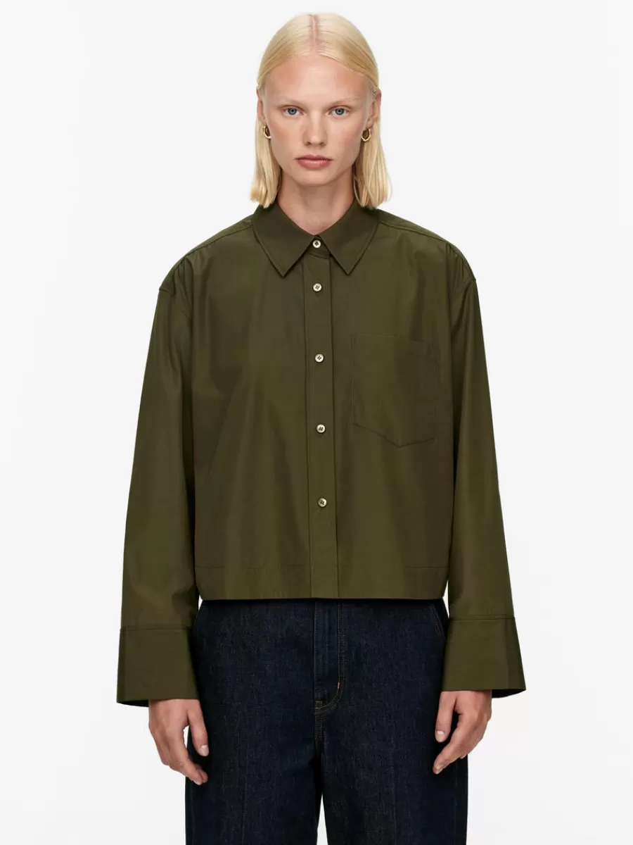 Cheap ARKET Cropped Cotton Shirt Khaki Green