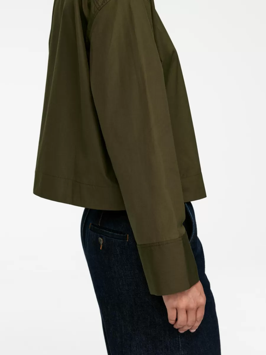 Cheap ARKET Cropped Cotton Shirt Khaki Green