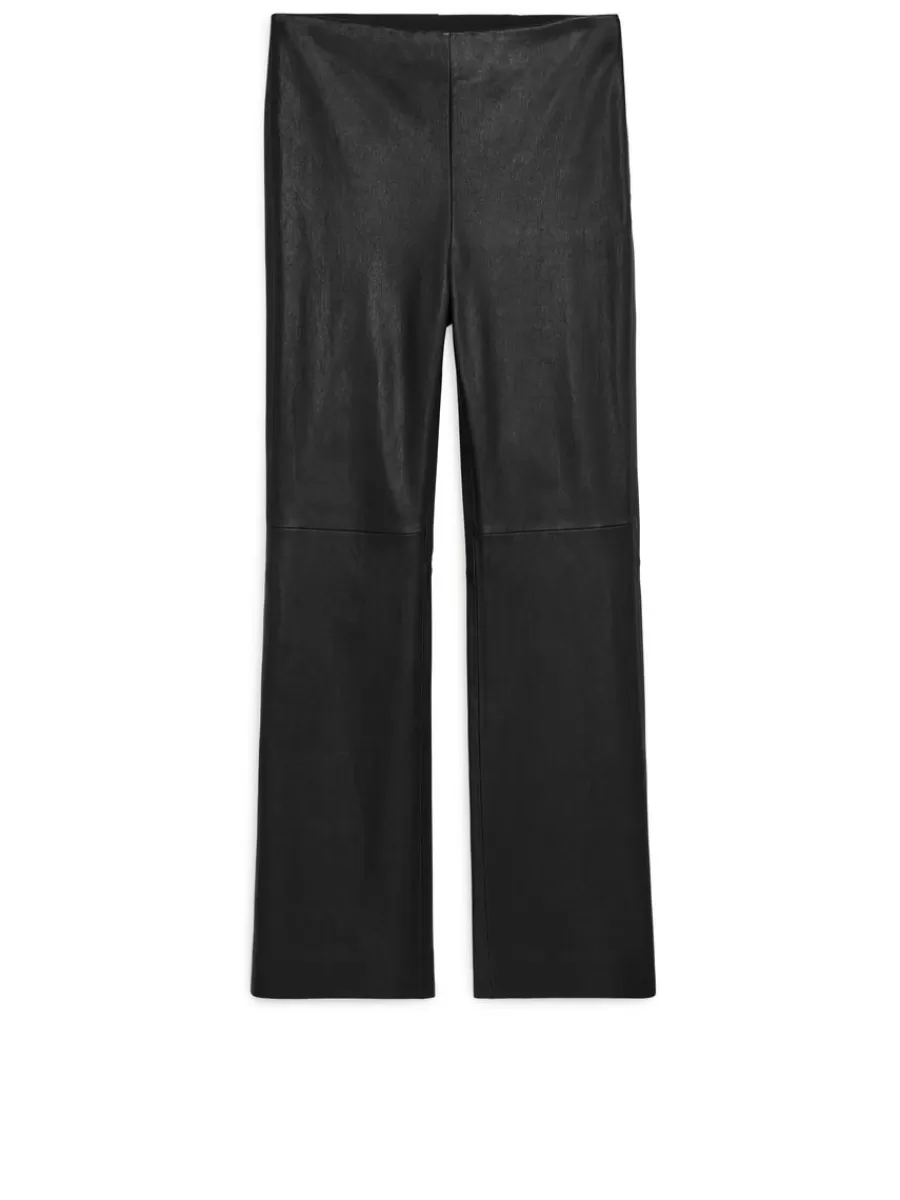 Discount ARKET Cropped Stretch Leather Trousers Black