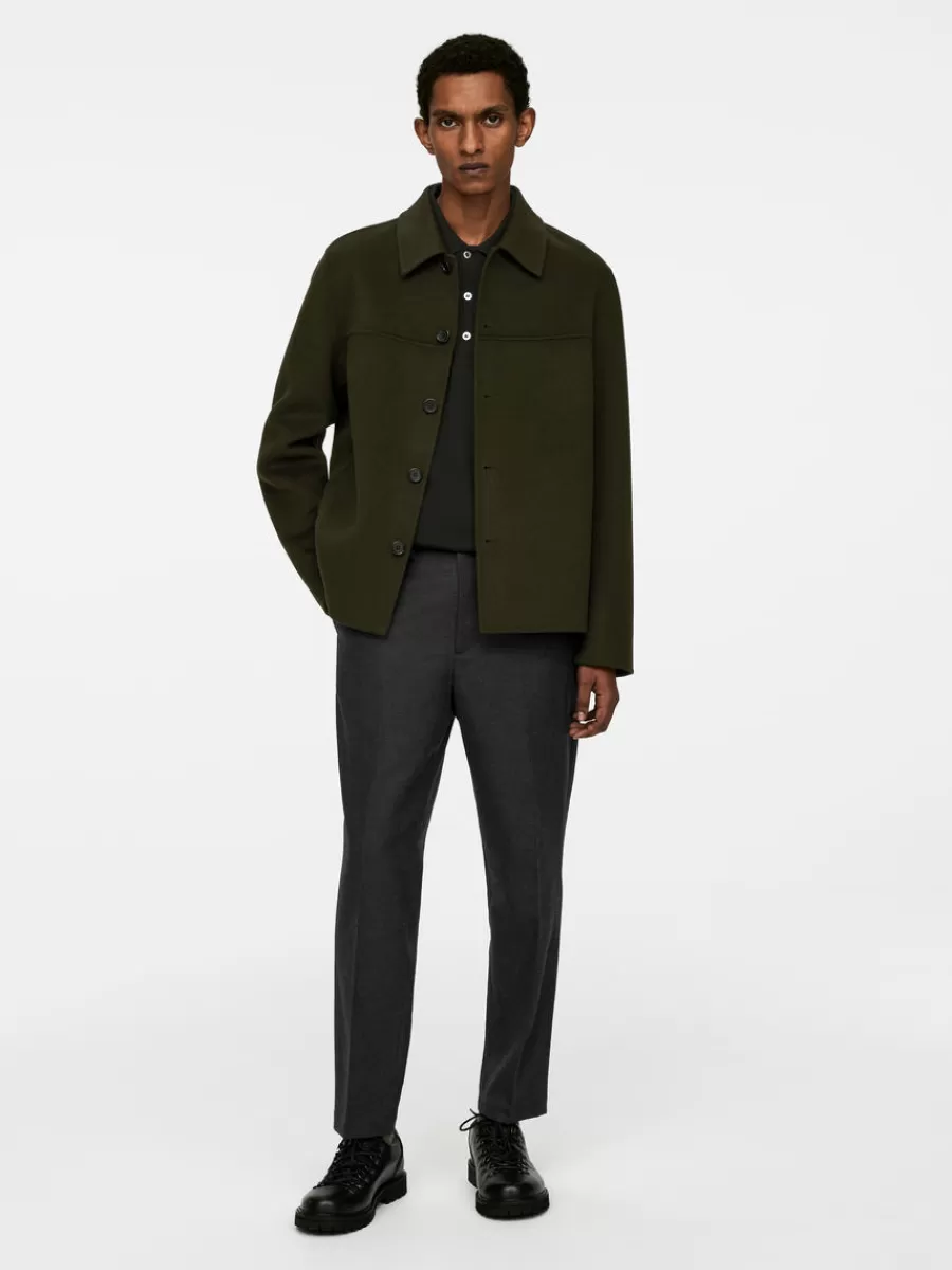 Hot ARKET Cropped Tapered Wool Trousers Grey Melange