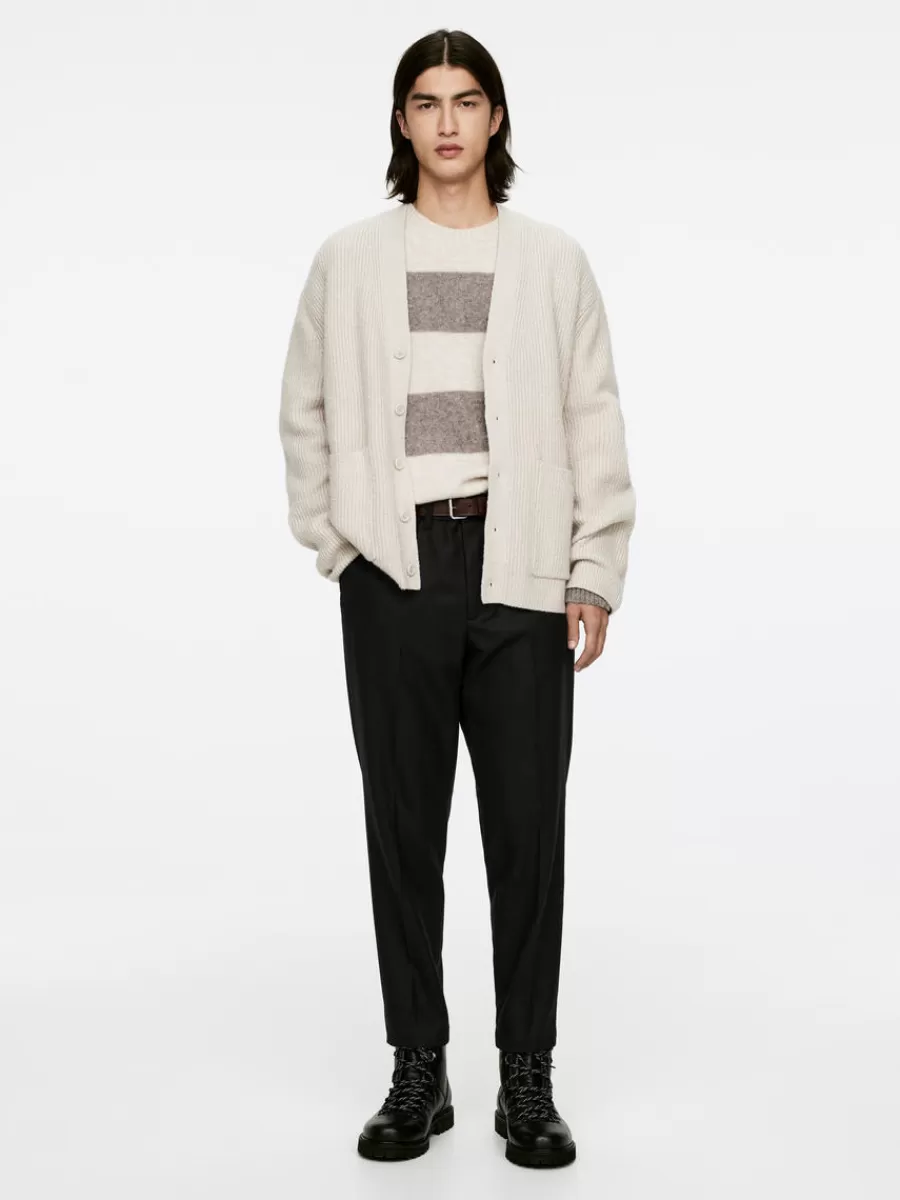 Clearance ARKET Cropped Tapered Wool Trousers Black