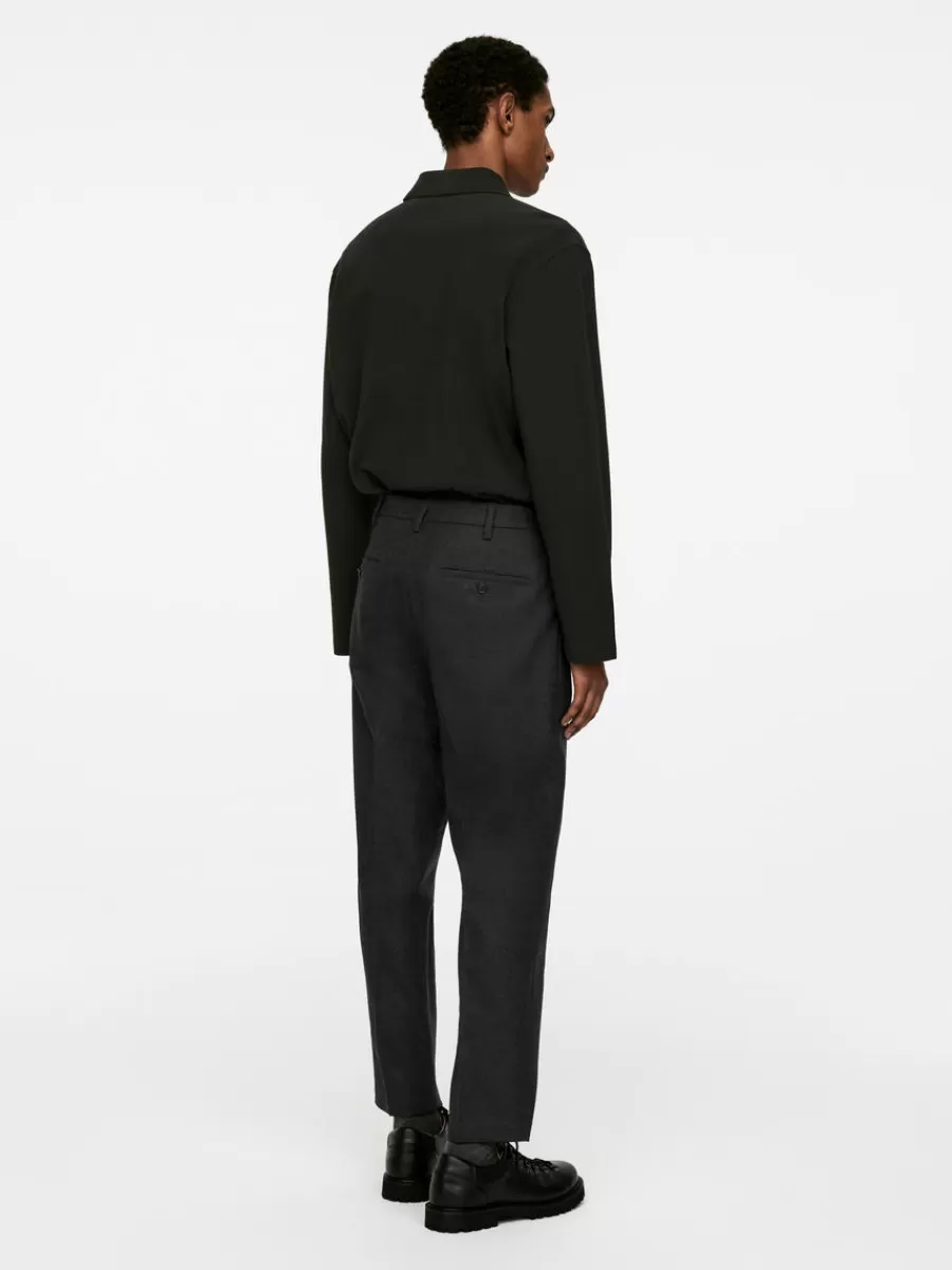 Hot ARKET Cropped Tapered Wool Trousers Grey Melange