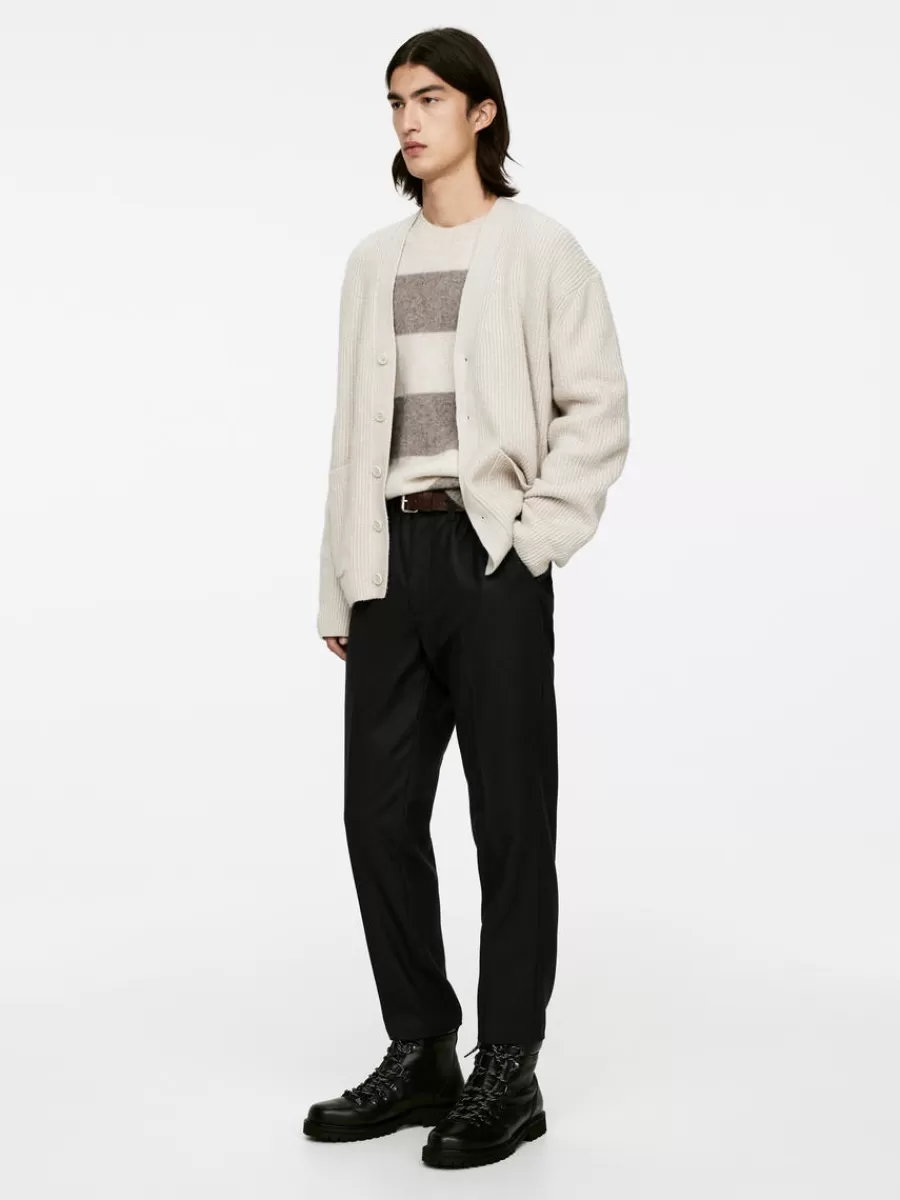 Clearance ARKET Cropped Tapered Wool Trousers Black