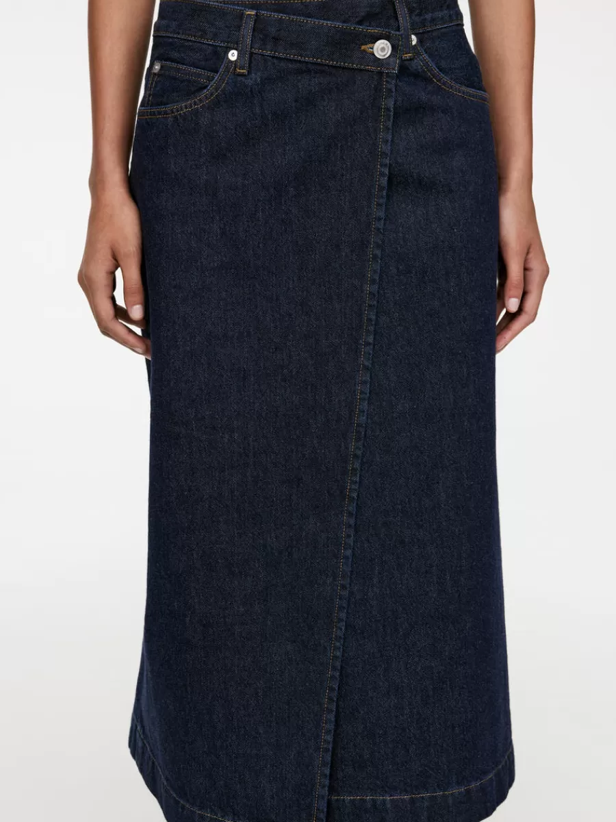 New ARKET Denim Wrap Skirt Dark Blue