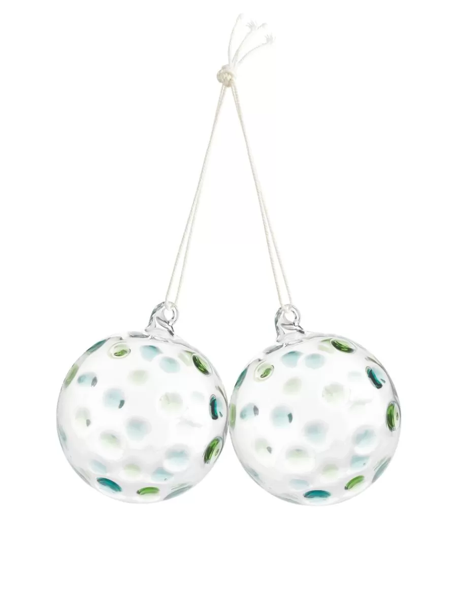 Clearance ARKET Dotted Glass Baubles Set Of 2 Clear Glass/Green