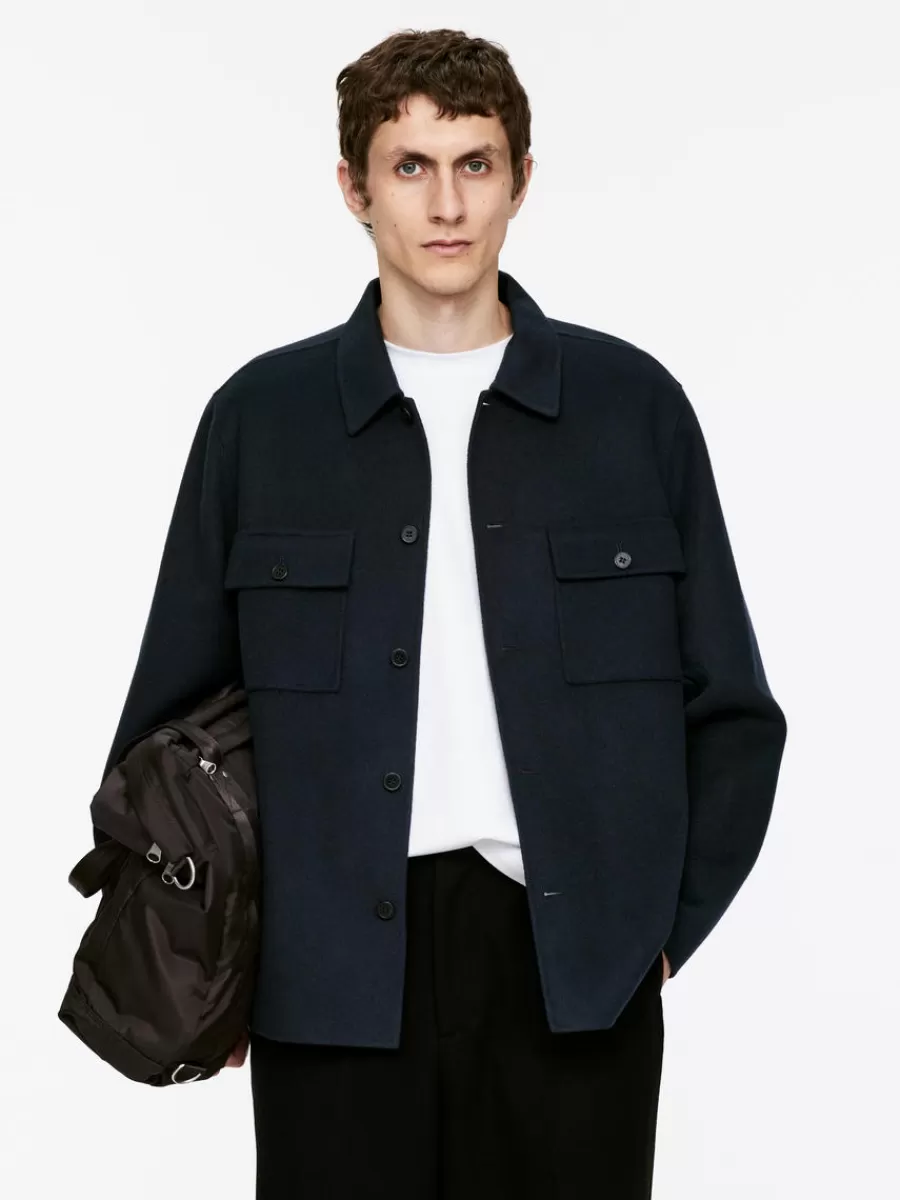 Sale ARKET Doublé Wool Blend Shirt Dark Blue