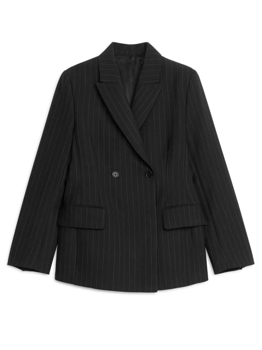 Sale ARKET Double-Breasted Pinstripe Blazer Black