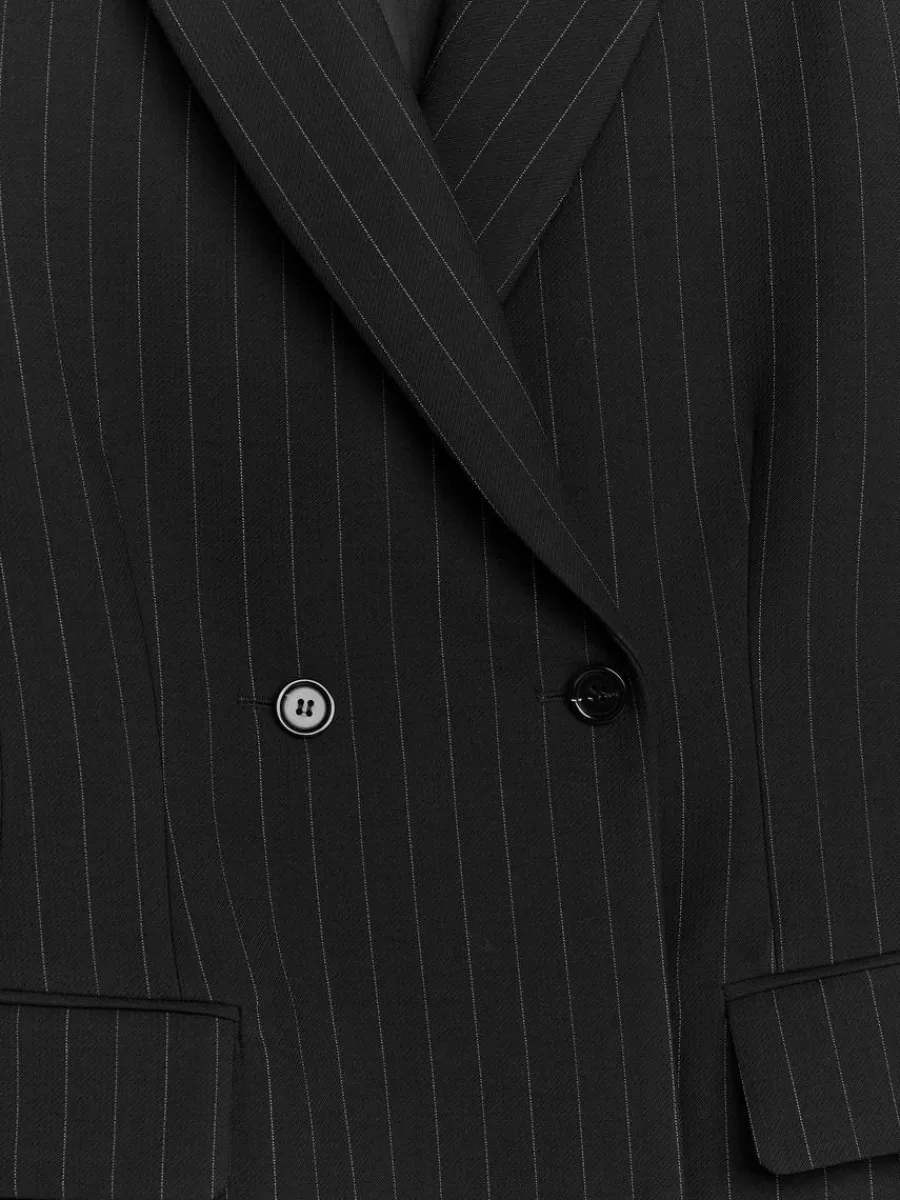 Sale ARKET Double-Breasted Pinstripe Blazer Black