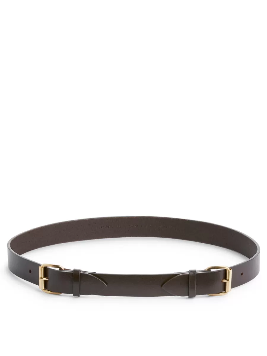 Cheap ARKET Double-Buckle Leather Belt Dark Brown