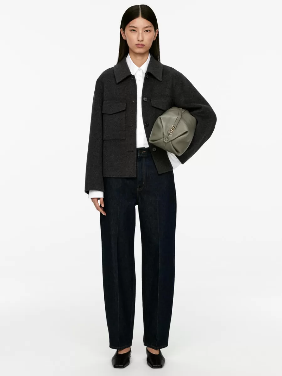New ARKET Double-Face Wool Overshirt Dark Grey Melange