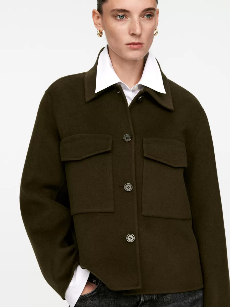 Store ARKET Double-Face Wool Overshirt Khaki Green
