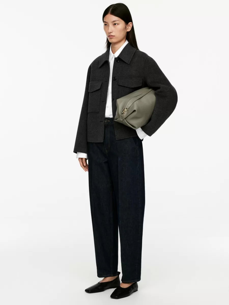 New ARKET Double-Face Wool Overshirt Dark Grey Melange