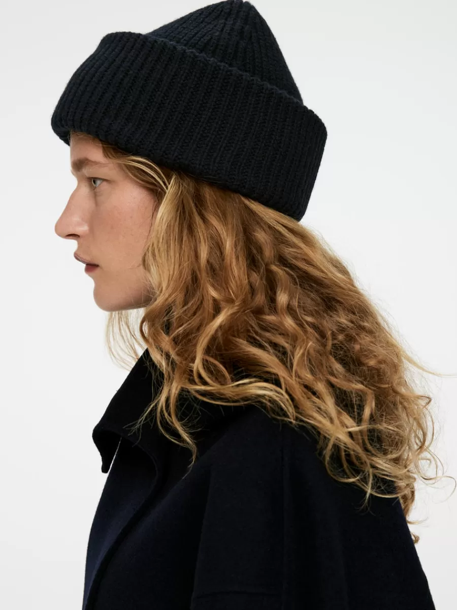 Cheap ARKET Double-Fold Wool Beanie Dark Blue