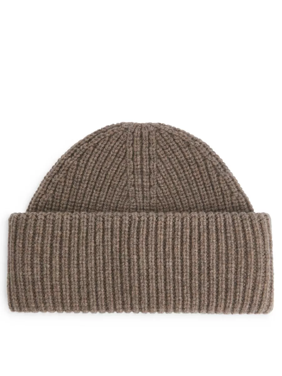 Best ARKET Double-Fold Wool Beanie Mole Melange