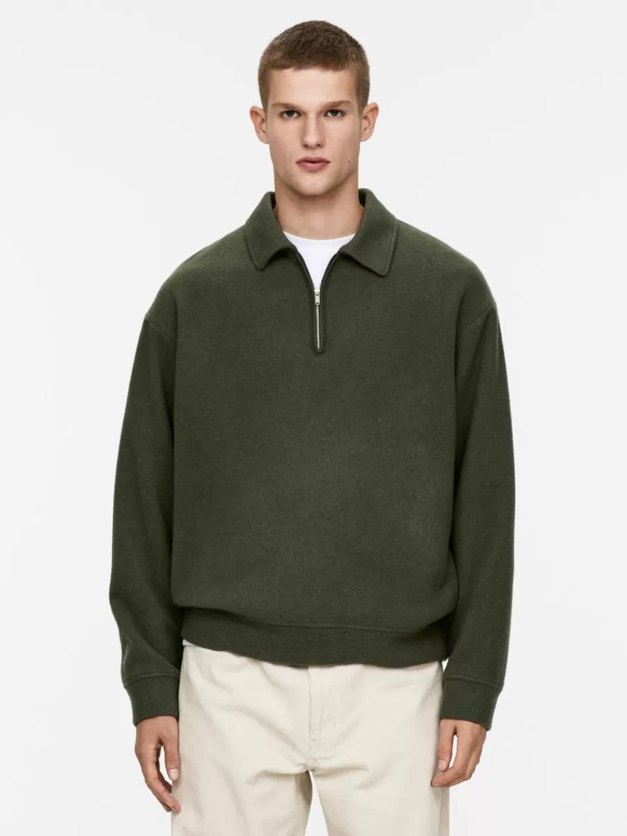 Hot ARKET Double-Knit Half-Zip Jumper Khaki Green