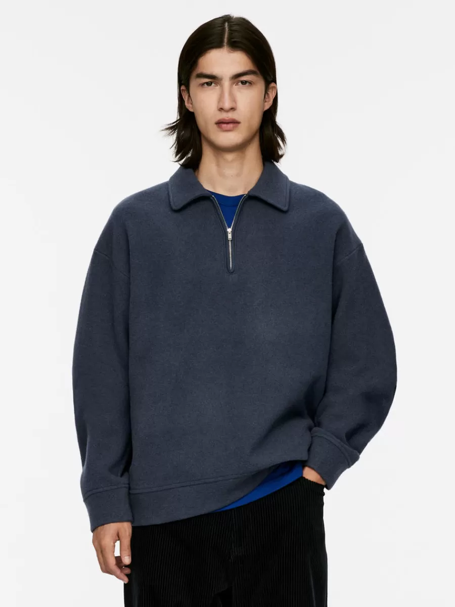 Cheap ARKET Double-Knit Half-Zip Jumper Dark Blue