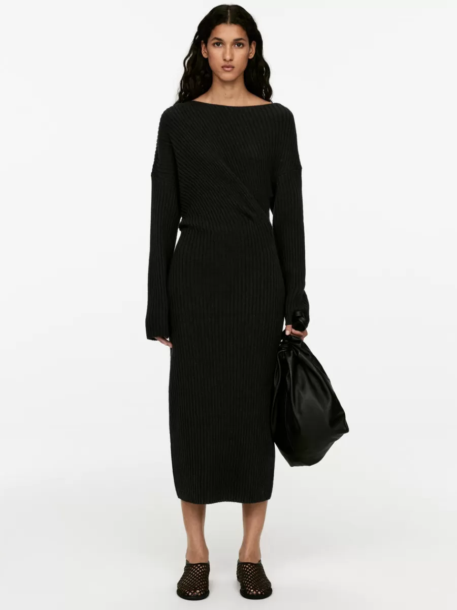 Fashion ARKET Draped Wool Dress Black