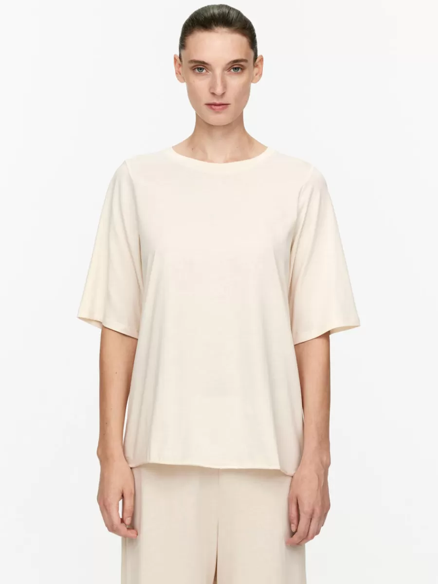 Store ARKET Drapy Cotton T-Shirt Off White