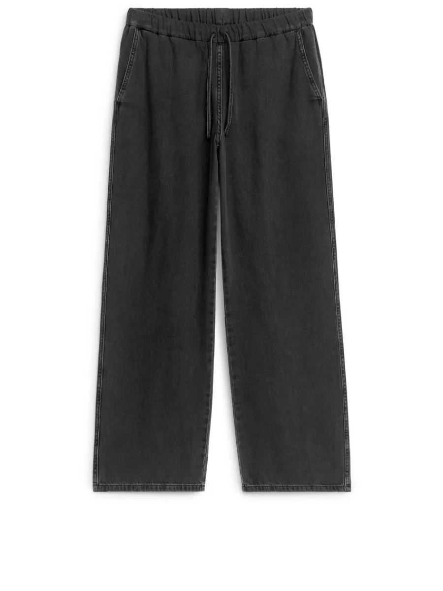 Online ARKET Drawstring Denim Trousers Washed Black