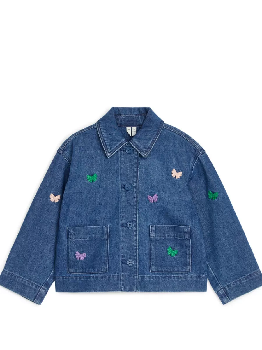 Shop ARKET Embroidered Denim Jacket Blue