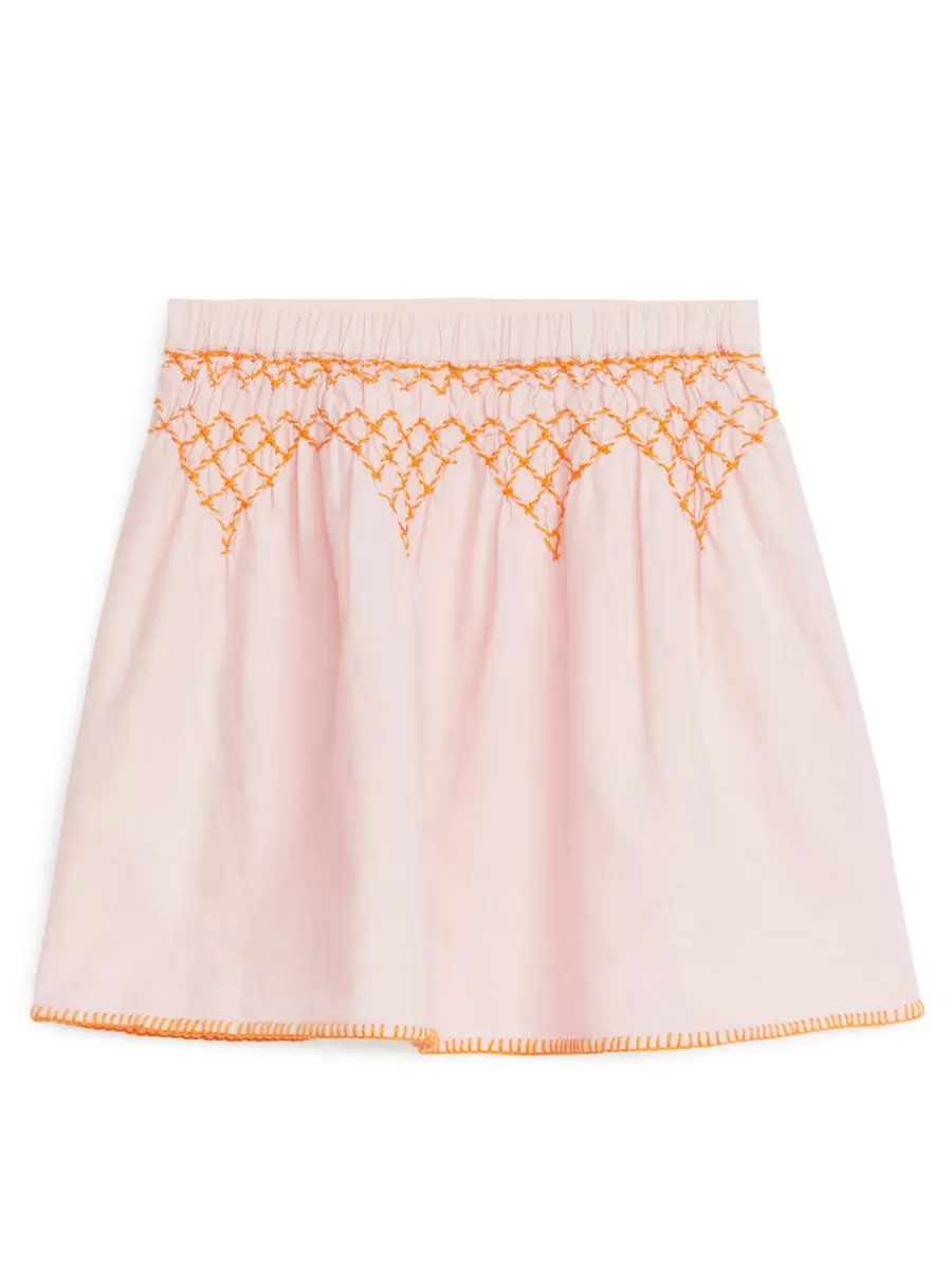 Cheap ARKET Embroidered Linen Skirt Pink
