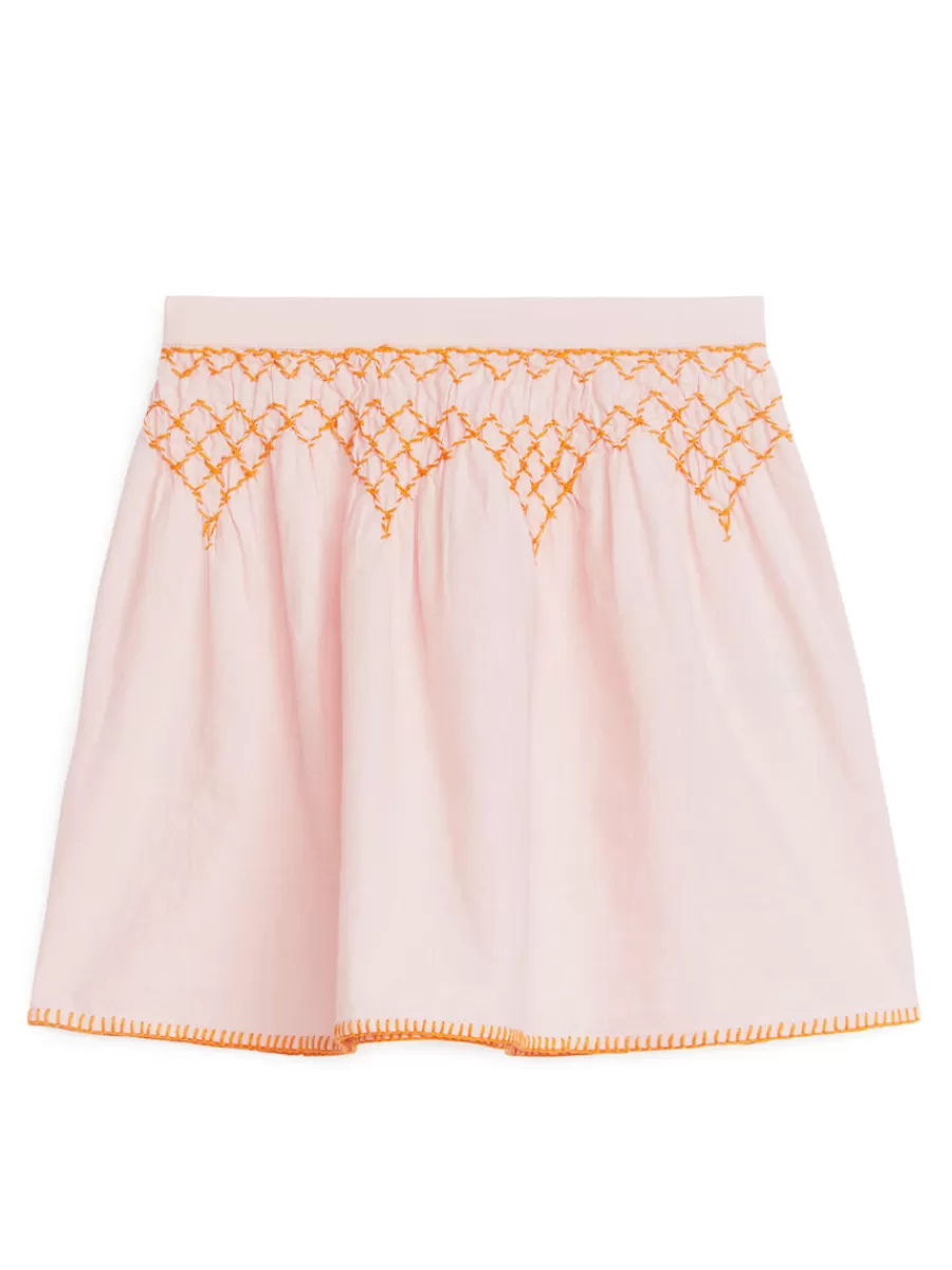 Cheap ARKET Embroidered Linen Skirt Pink