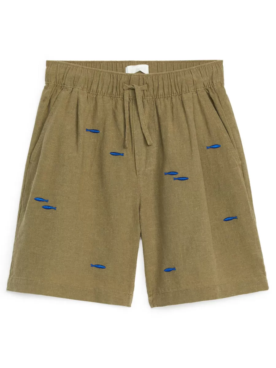Cheap ARKET Embroidered Shorts Khaki Green