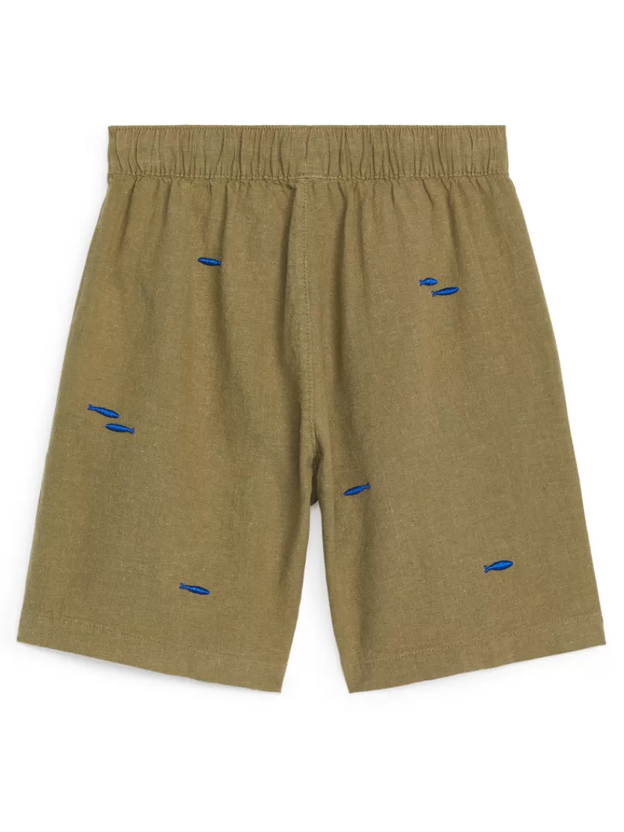 Cheap ARKET Embroidered Shorts Khaki Green